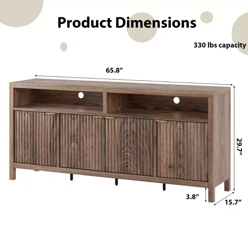 GustoWave Buffet de salle à manger 65,8 po avec porte cannelée, Armoire de rangement de cuisine moderne avec porte cannelée, Texture bois élégante