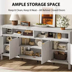 GustoWave Buffet de salle à manger 65,8 po avec porte cannelée, Armoire de rangement de cuisine moderne avec porte cannelée, Texture bois élégante