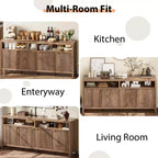 GustoWave Buffet de salle à manger 65,8 po avec porte cannelée, Armoire de rangement de cuisine moderne avec porte cannelée, Texture bois élégante