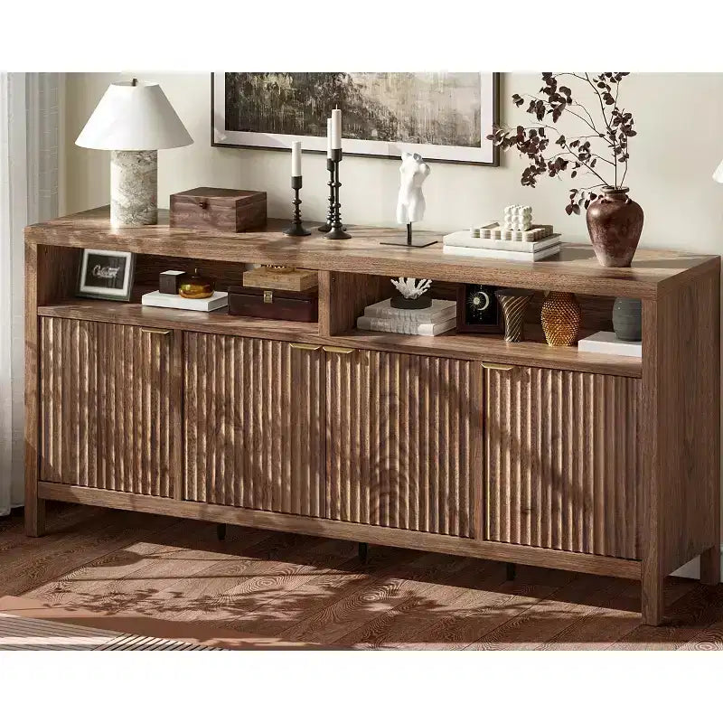 GustoWave Buffet de salle à manger 65,8 po avec porte cannelée, Armoire de rangement de cuisine moderne avec porte cannelée, Texture bois élégante