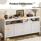 GustoWave Buffet de salle à manger 65,8 po avec porte cannelée, Armoire de rangement de cuisine moderne avec porte cannelée, Texture bois élégante