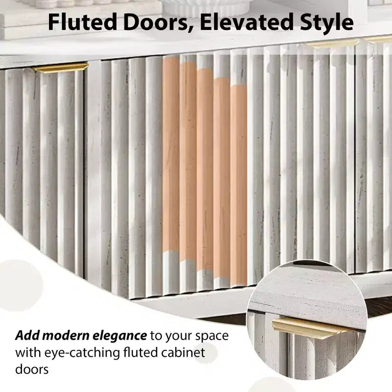 GustoWave Buffet de salle à manger 65,8 po avec porte cannelée, Armoire de rangement de cuisine moderne avec porte cannelée, Texture bois élégante