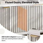 GustoWave Buffet de salle à manger 65,8 po avec porte cannelée, Armoire de rangement de cuisine moderne avec porte cannelée, Texture bois élégante