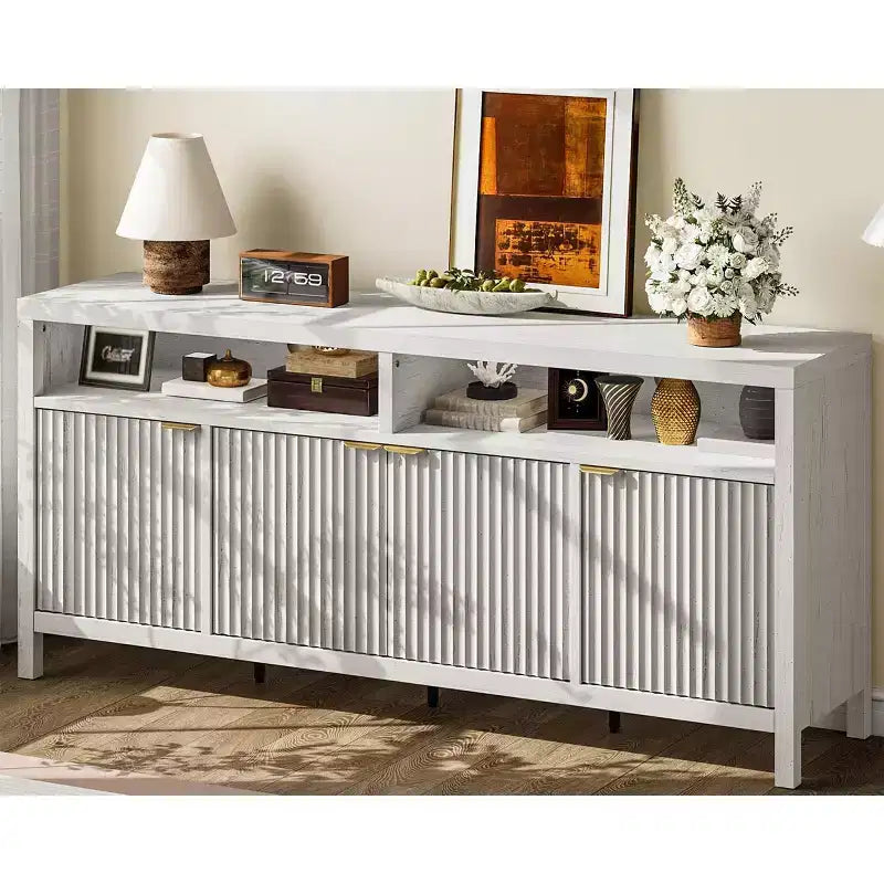 GustoWave Buffet de salle à manger 65,8 po avec porte cannelée, Armoire de rangement de cuisine moderne avec porte cannelée, Texture bois élégante