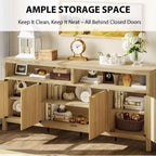 GustoWave Buffet de salle à manger 65,8 po avec porte cannelée, Armoire de rangement de cuisine moderne avec porte cannelée, Texture bois élégante