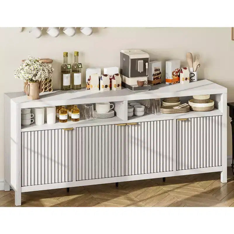 GustoWave 65.8 in Fluted Sideboard Buffet Cabinet, Modern Kitchen Storage Cabinet with Fluted Door, Elegant Wood Texture