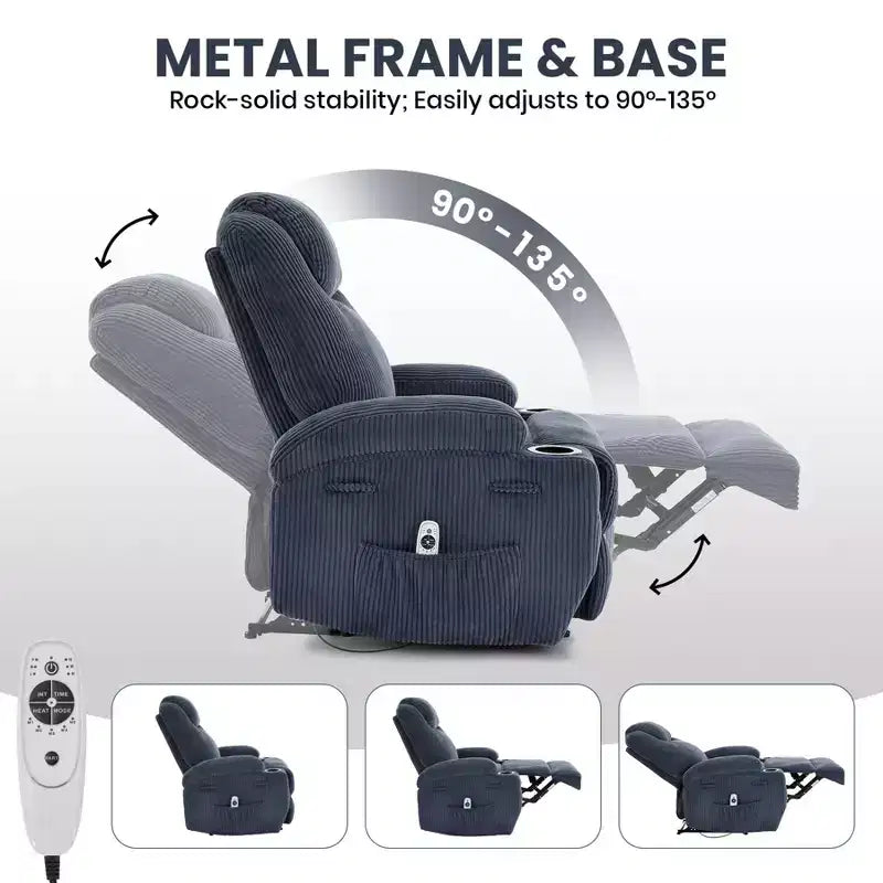Fauteuil inclinable ultra-confortable en velours côtelé pour petits espaces, fauteuils inclinables électriques réglables mis à jour pour adultes avec 2 poches latérales