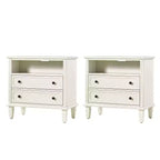 Davide 2 - Drawer Solid Wood end table with Solid Wood Legs Set of 2|ARTFUL LIVING DESIGNS-WHITE