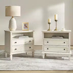 Davide 2 - Table de chevet en bois massif avec tiroir et pieds en bois massif Lot de 2|ARTFUL LIVING DESIGNS-BLANC