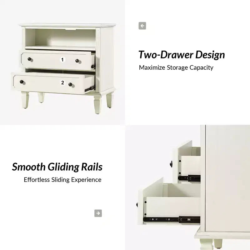Davide 2 - Table de chevet en bois massif avec tiroir et pieds en bois massif Lot de 2|ARTFUL LIVING DESIGNS-BLANC