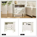 Davide 2 - Table de chevet en bois massif avec tiroir et pieds en bois massif Lot de 2|ARTFUL LIVING DESIGNS-BLANC