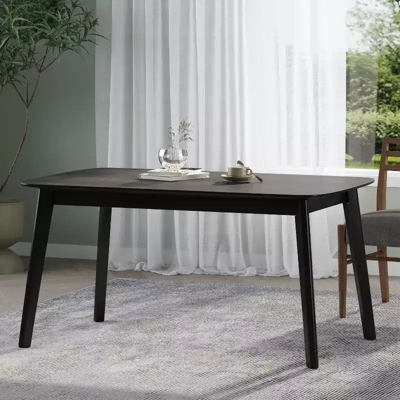 Okak 59IN Table à manger minimaliste avec pieds en bois, Table de cuisine moderne, Table rectangulaire pour salon, cuisine, salle à manger, Noir