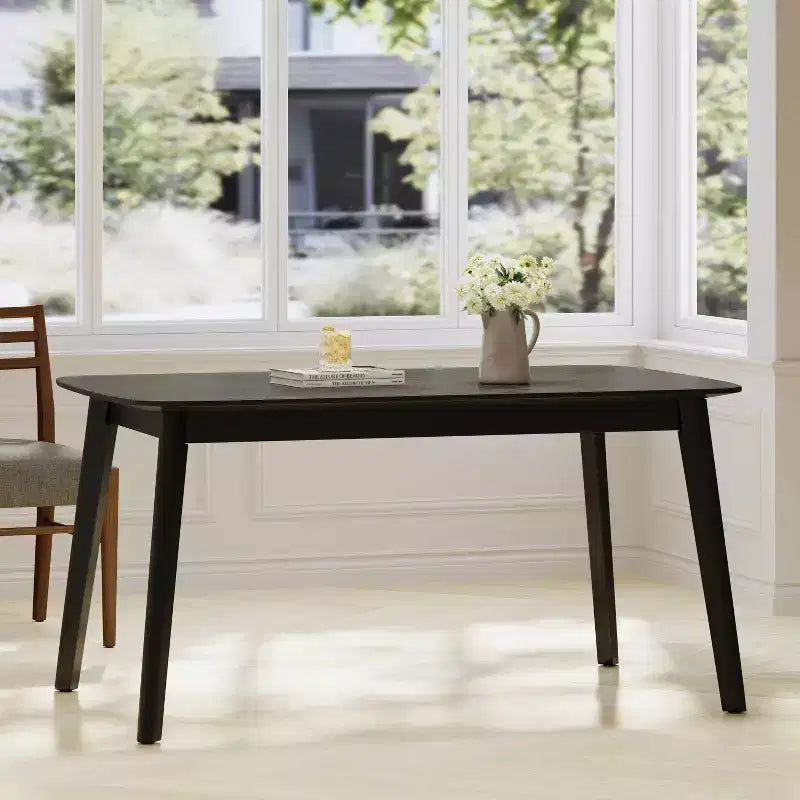 Okak 59IN Table à manger minimaliste avec pieds en bois, Table de cuisine moderne, Table rectangulaire pour salon, cuisine, salle à manger, Noir