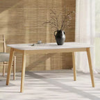 Table à manger rectangulaire minimaliste Okak 59IN, table de cuisine avec pieds en bois d'hévéa, table de dîner pour salle à manger, cuisine, chêne blanc
