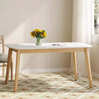 Table à manger rectangulaire minimaliste Okak 59IN, table de cuisine avec pieds en bois d'hévéa, table de dîner pour salle à manger, cuisine, chêne blanc