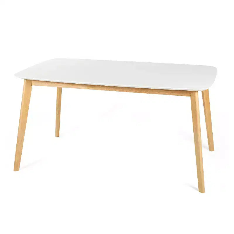 Table à manger rectangulaire minimaliste Okak 59IN, table de cuisine avec pieds en bois d'hévéa, table de dîner pour salle à manger, cuisine, chêne blanc