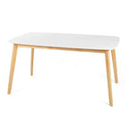Table à manger rectangulaire minimaliste Okak 59IN, table de cuisine avec pieds en bois d'hévéa, table de dîner pour salle à manger, cuisine, chêne blanc