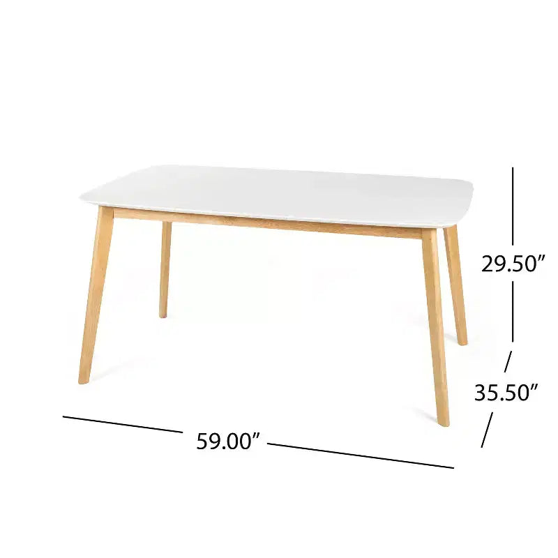 Table à manger rectangulaire minimaliste Okak 59IN, table de cuisine avec pieds en bois d'hévéa, table de dîner pour salle à manger, cuisine, chêne blanc