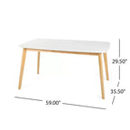 Table à manger rectangulaire minimaliste Okak 59IN, table de cuisine avec pieds en bois d'hévéa, table de dîner pour salle à manger, cuisine, chêne blanc