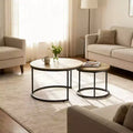 Homy Casa 2-Piece Nesting Coffee Table Set with Round Wood Tops & Metal Frame, Natural Oak