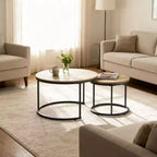 Homy Casa 2-Piece Nesting Coffee Table Set with Round Wood Tops & Metal Frame, Natural Oak