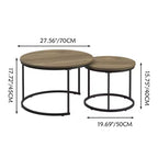 Homy Casa Lot de 2 Tables Basses Gigognes Rondes avec Plateaux en Bois et Structure en Métal, Chêne Naturel