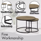 Homy Casa Lot de 2 Tables Basses Gigognes Rondes avec Plateaux en Bois et Structure en Métal, Chêne Naturel