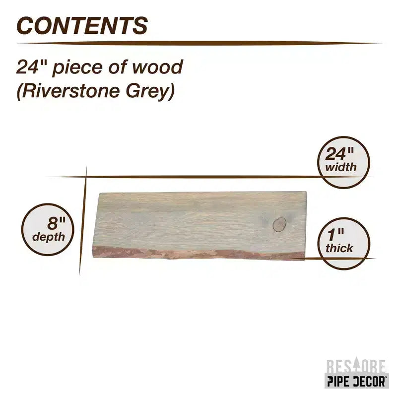 RESTORE Étagère murale en bois à rebord brut gris Riverstone de 24 po (bois seulement) par Pipe Decor