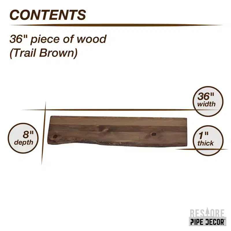 Étagère en bois à bord brut RESTORE Trail Brown de 91,44 cm (bois seulement) par Pipe Decor