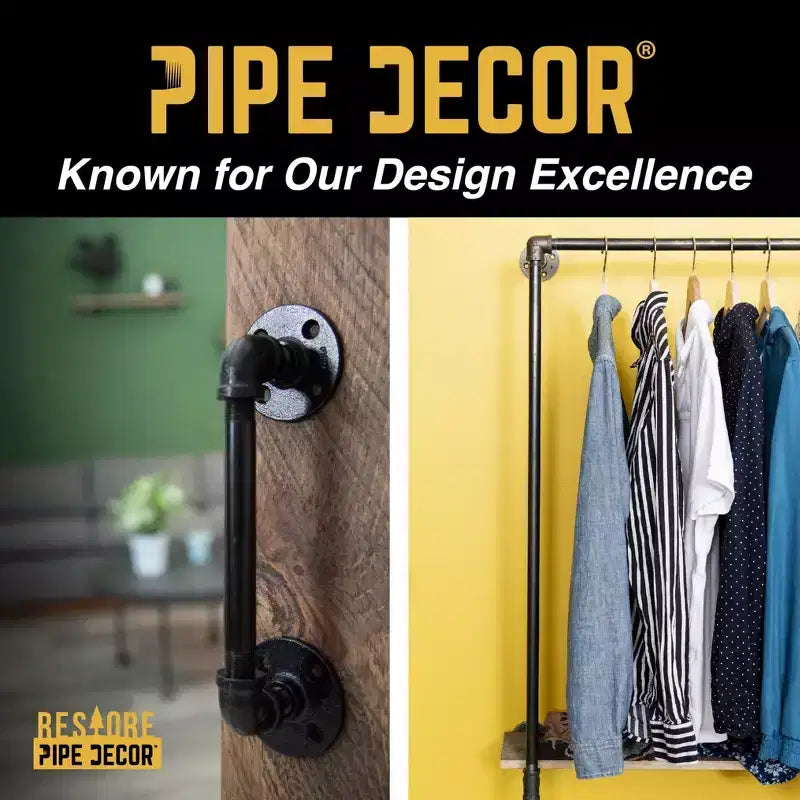 Pipe Decor Porte-vêtements mural de 91 cm avec étagère en bois, gris Riverstone