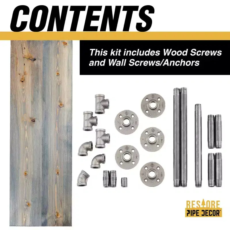 Pipe Decor Porte-vêtements mural de 91 cm avec étagère en bois, gris Riverstone