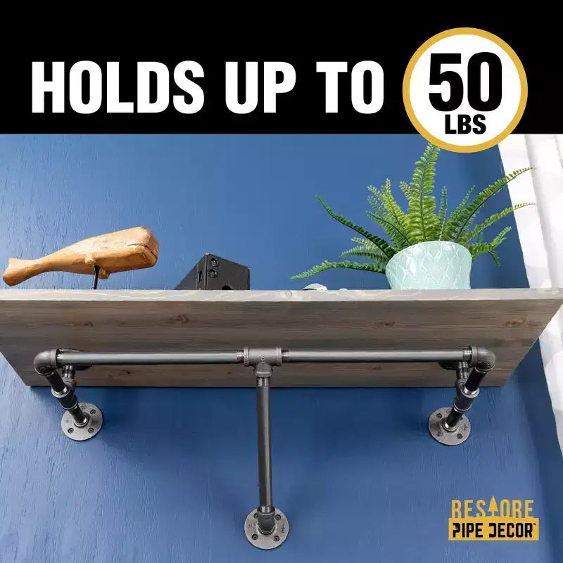 Pipe Decor Porte-vêtements mural de 91 cm avec étagère en bois, gris Riverstone