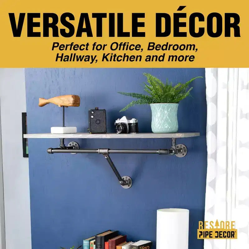 Pipe Decor Porte-vêtements mural de 91 cm avec étagère en bois, gris Riverstone