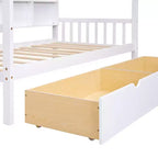 Lit cabane double avec lit gigogne et étagères de rangement, lit Montessori pour enfants en bois, cadre de lit tente de jeu pour filles et garçons, blanc