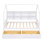 Lit cabane double avec lit gigogne et étagères de rangement, lit Montessori pour enfants en bois, cadre de lit tente de jeu pour filles et garçons, blanc