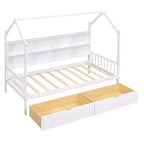 Lit cabane double avec lit gigogne et étagères de rangement, lit Montessori pour enfants en bois, cadre de lit tente de jeu pour filles et garçons, blanc