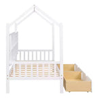 Lit cabane double avec lit gigogne et étagères de rangement, lit Montessori pour enfants en bois, cadre de lit tente de jeu pour filles et garçons, blanc