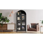 Armoire de rangement haute de 73 pouces avec porte en verre et étagères réglables, organisateur de bibliothèque pour cuisine/salle à manger/salon