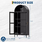 Armoire de rangement haute de 73 pouces avec porte en verre et étagères réglables, organisateur de bibliothèque pour cuisine/salle à manger/salon