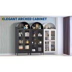 Armoire de rangement haute de 73 pouces avec porte en verre et étagères réglables, organisateur de bibliothèque pour cuisine/salle à manger/salon