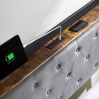 Cadre de lit plateforme en velours avec 4 tiroirs et tête de lit de rangement, avec station de charge, aucun sommier tapissier requis, sans bruit