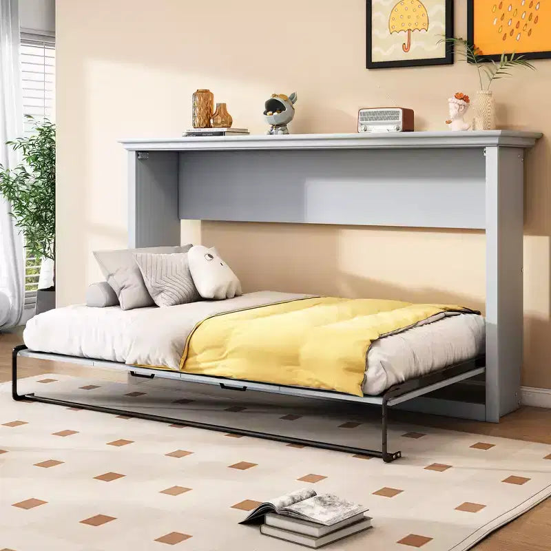 Lit escamotable en bois, lit mural Murphy, lit escamotable multifonctionnel avec meuble pliable, lit plateforme pour chambre à coucher, chambre d'amis, bureau, gris