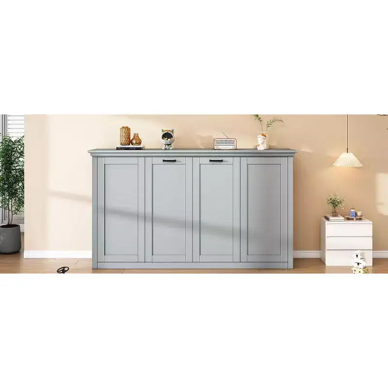 Lit escamotable en bois, lit mural Murphy, lit escamotable multifonctionnel avec meuble pliable, lit plateforme pour chambre à coucher, chambre d'amis, bureau, gris