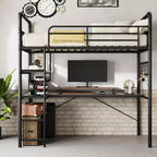 Lit superposé jumeau en mezzanine COZONY avec bureau en L, lit haut en métal avec garde-corps et échelle, poste de travail peu encombrant pour enfants, adolescents et adultes
