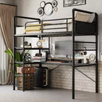 COZONY Twin Loft Bunk Bed with L-Shaped Desk, Metal High Loft Bed with Guardrail & Ladder, Space-Saving Workstation for Kids, Teens, Adults