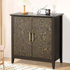 Meuble de rangement décoratif à 2 portes avec étagères réglables, buffet avec pieds en bois, meuble de rangement décoratif pour salon, motif en anneaux d'arbre sculptés
