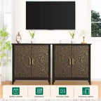 Meuble de rangement décoratif à 2 portes avec étagères réglables, buffet avec pieds en bois, meuble de rangement décoratif pour salon, motif en anneaux d'arbre sculptés