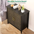 Meuble de rangement décoratif à 2 portes avec étagères réglables, buffet avec pieds en bois, meuble de rangement décoratif pour salon, motif en anneaux d'arbre sculptés