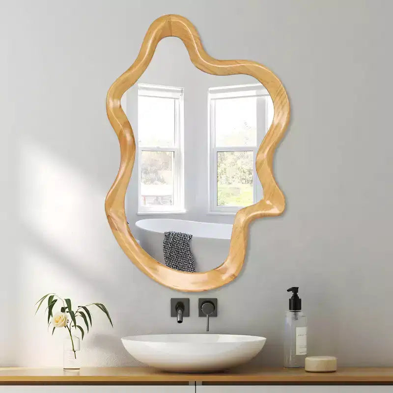 GDFStudio Laurent Modern Wooden Decorative Irregular Shaped Wall Mirror
