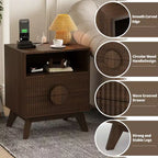 GustoWave Table de Chevet Fermière Cannelée, Lot de 1 ou 2, Tables de Nuit Hautes en Bois, Table d'Appoint avec 2 Tiroirs, Étagère Ouverte et Pieds